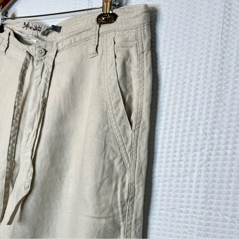 Apt 9 Relaxed Beige 100% Linen Flat Front Chino Pants Trousers Size W34 L30